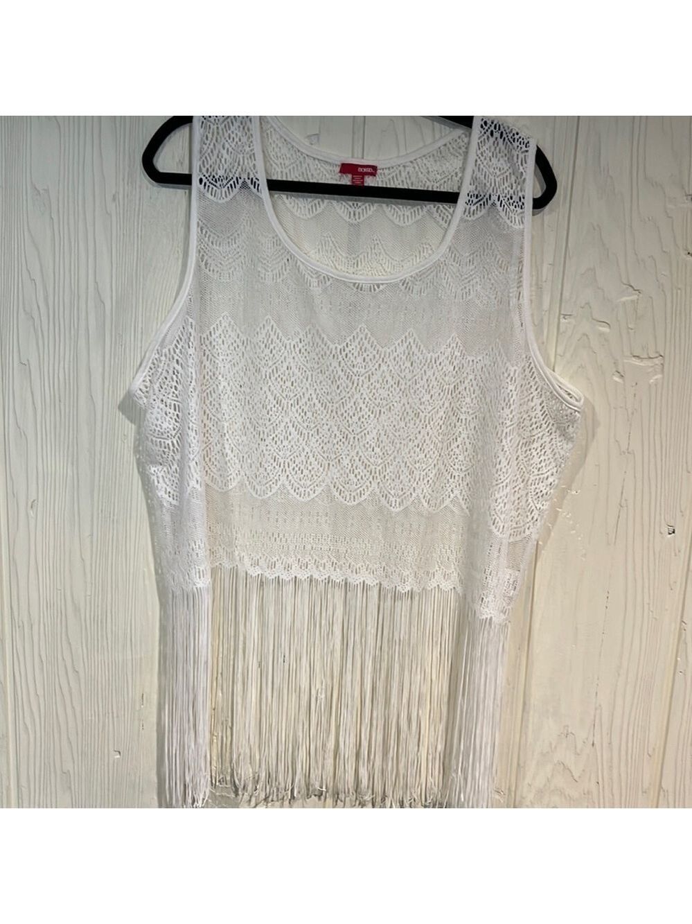 Bongo White Lace Fringe Top Sleeveless Size 3X